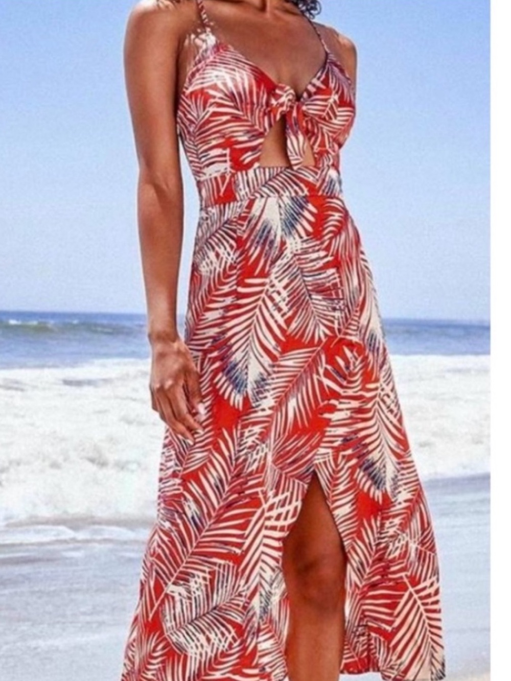 Cupshe Reagan Tropical Knotted Dress XS Red White Blue EUC Beach Vacation 🇺🇸 - Picture 2 of 6